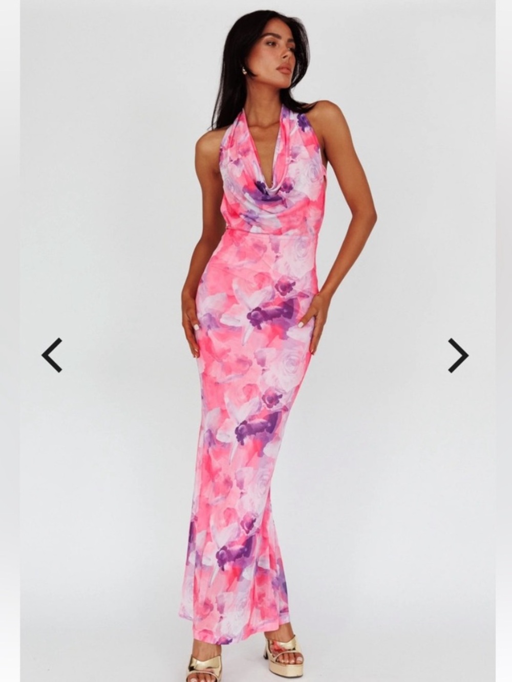 NWT Angel Biba Pink Floral Cowl Neck Maxi Dress